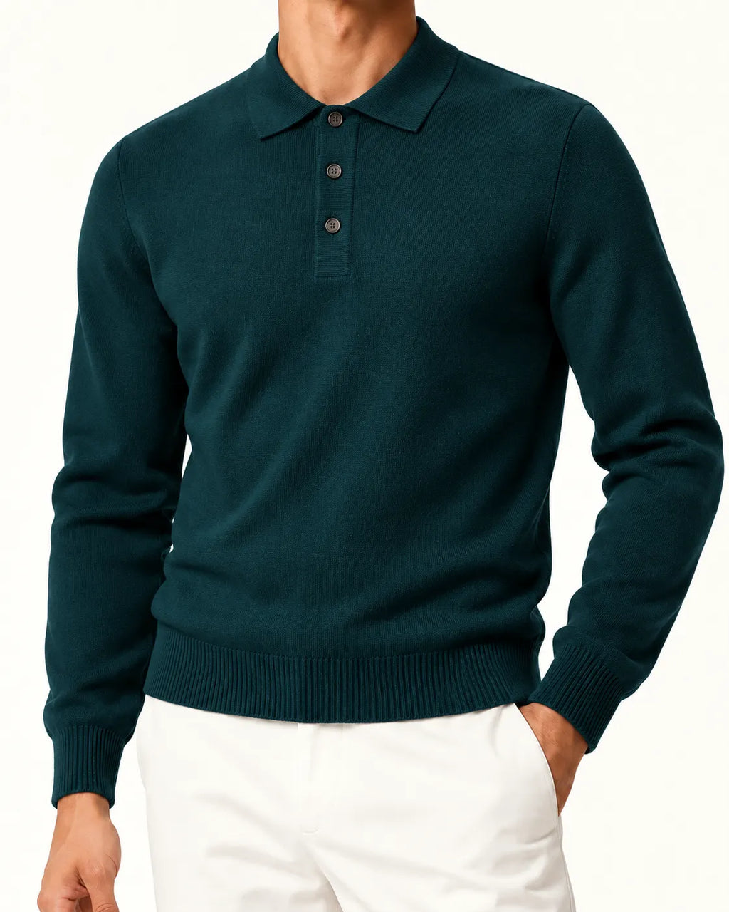 Verde oscuro | Jersey polo de punto con botones – detalle