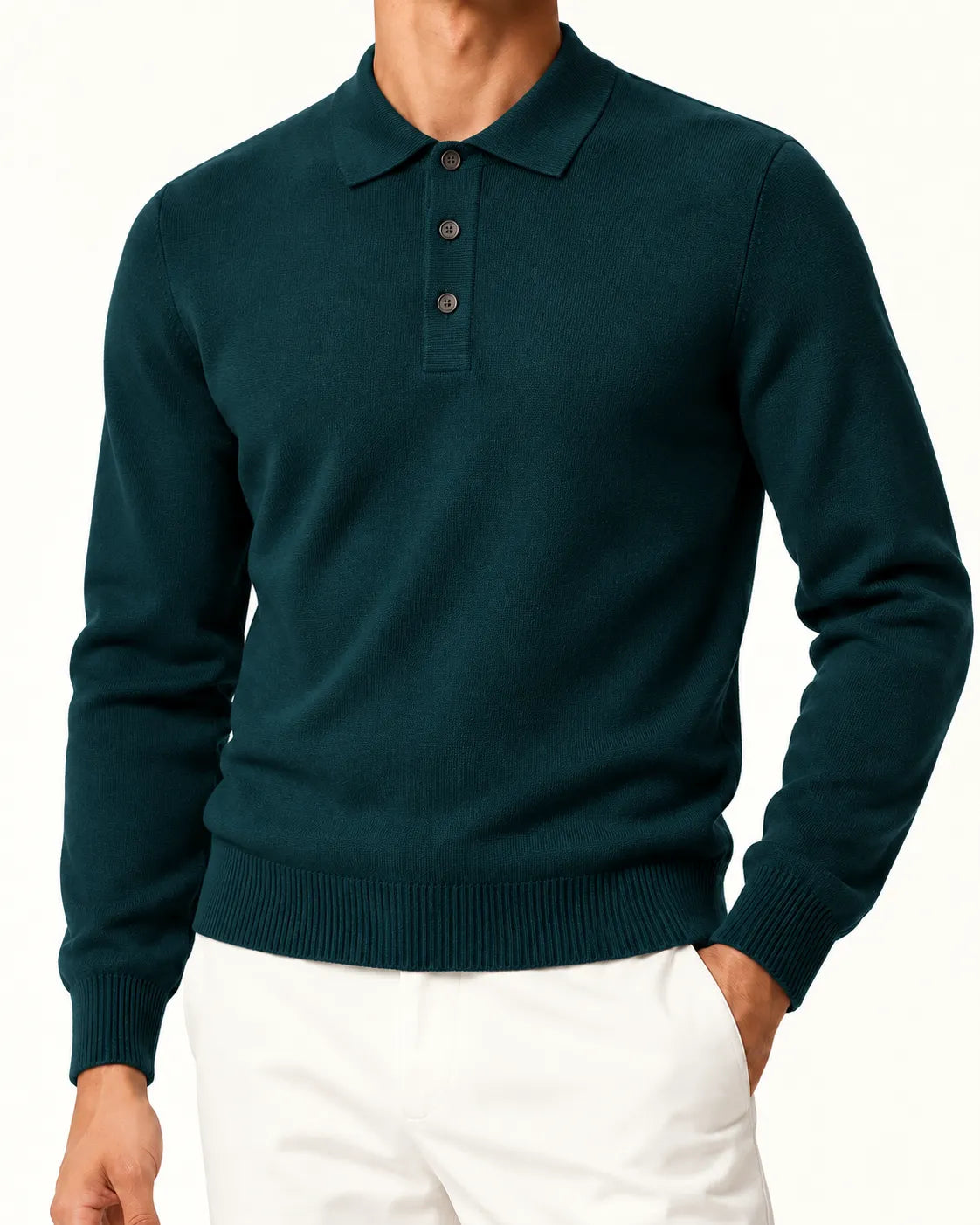 Verde oscuro | Jersey polo de punto con botones – detalle
