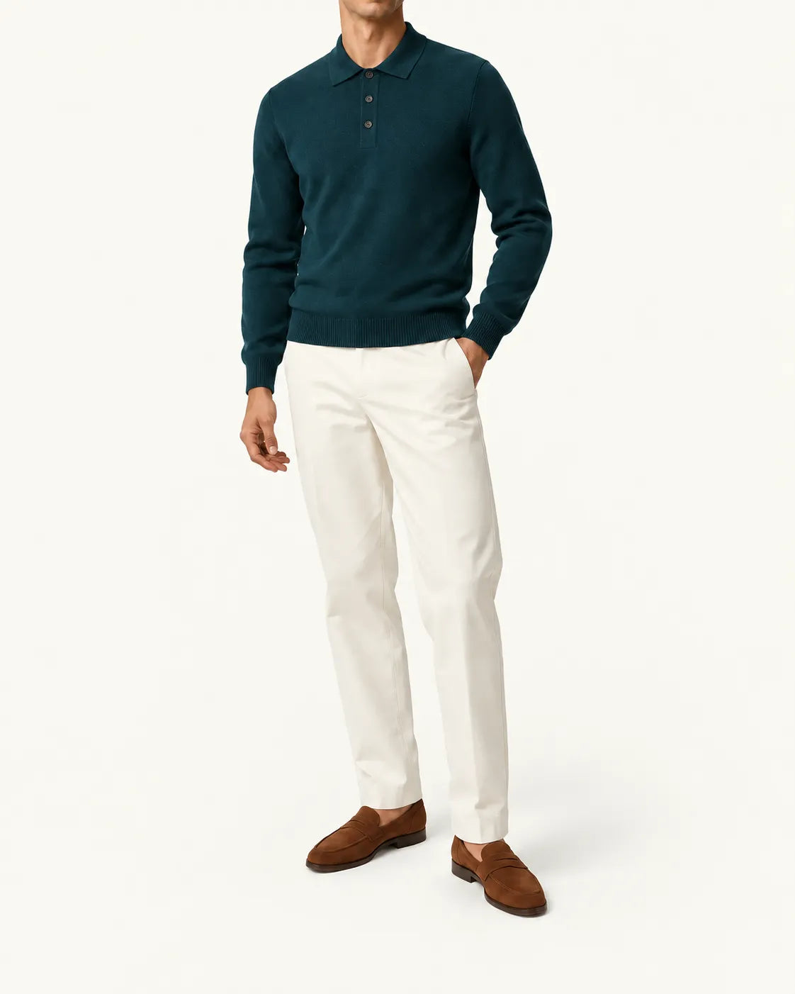 Verde oscuro | Jersey polo de punto con botones – vista delantera