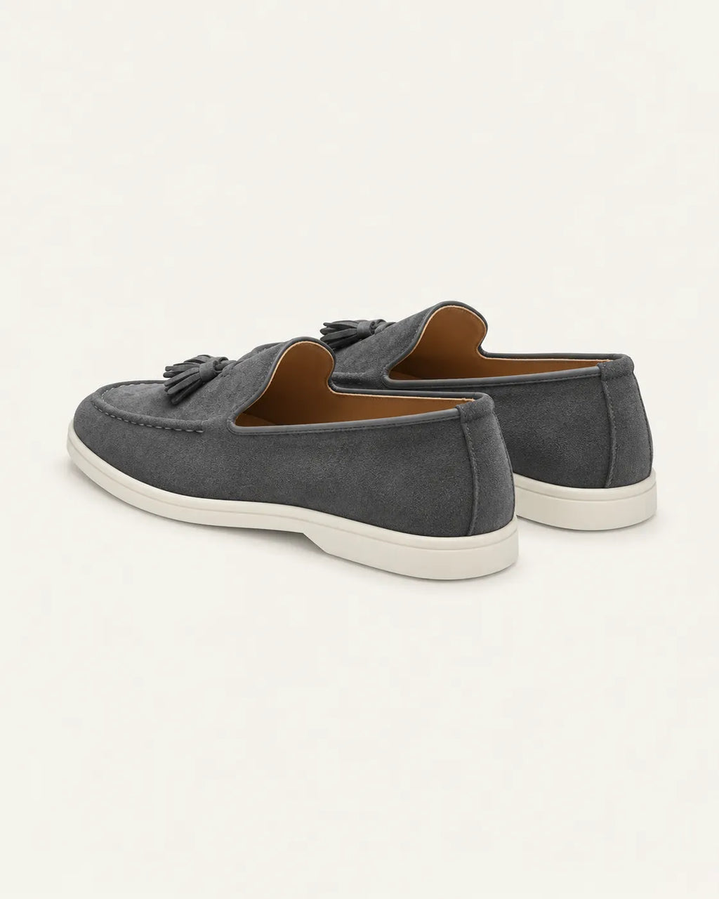 Gris | Con borlas | Mocasines efecto ante – vista trasera
