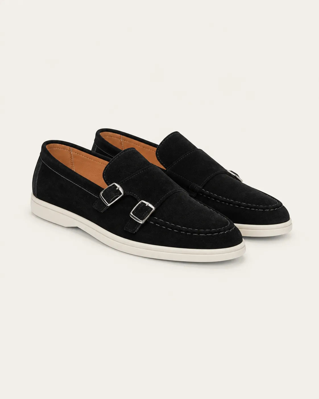 Negro | Doble hebilla | Mocasines efecto ante – par