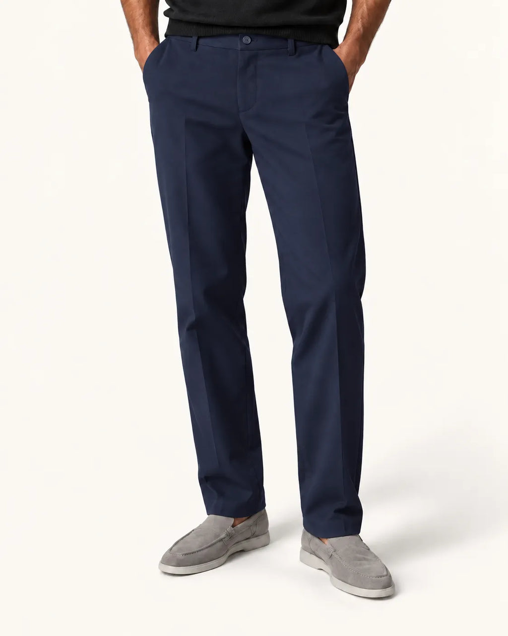 Azul marino | Pantalón de vestir elástico de corte recto – vista delantera
