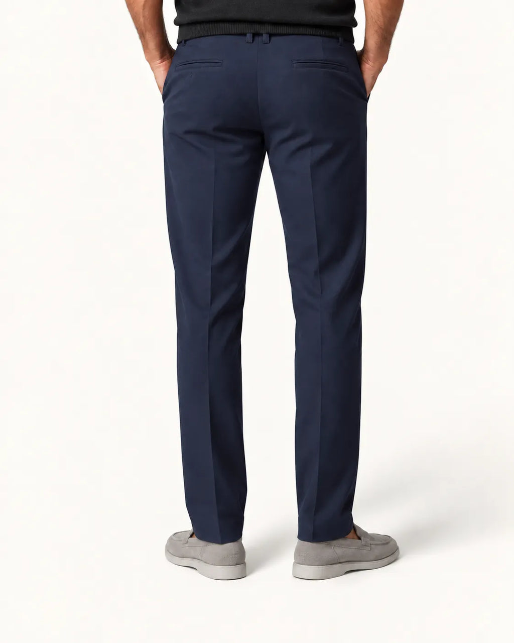 Azul marino | Pantalón de vestir elástico de corte recto – vista trasera