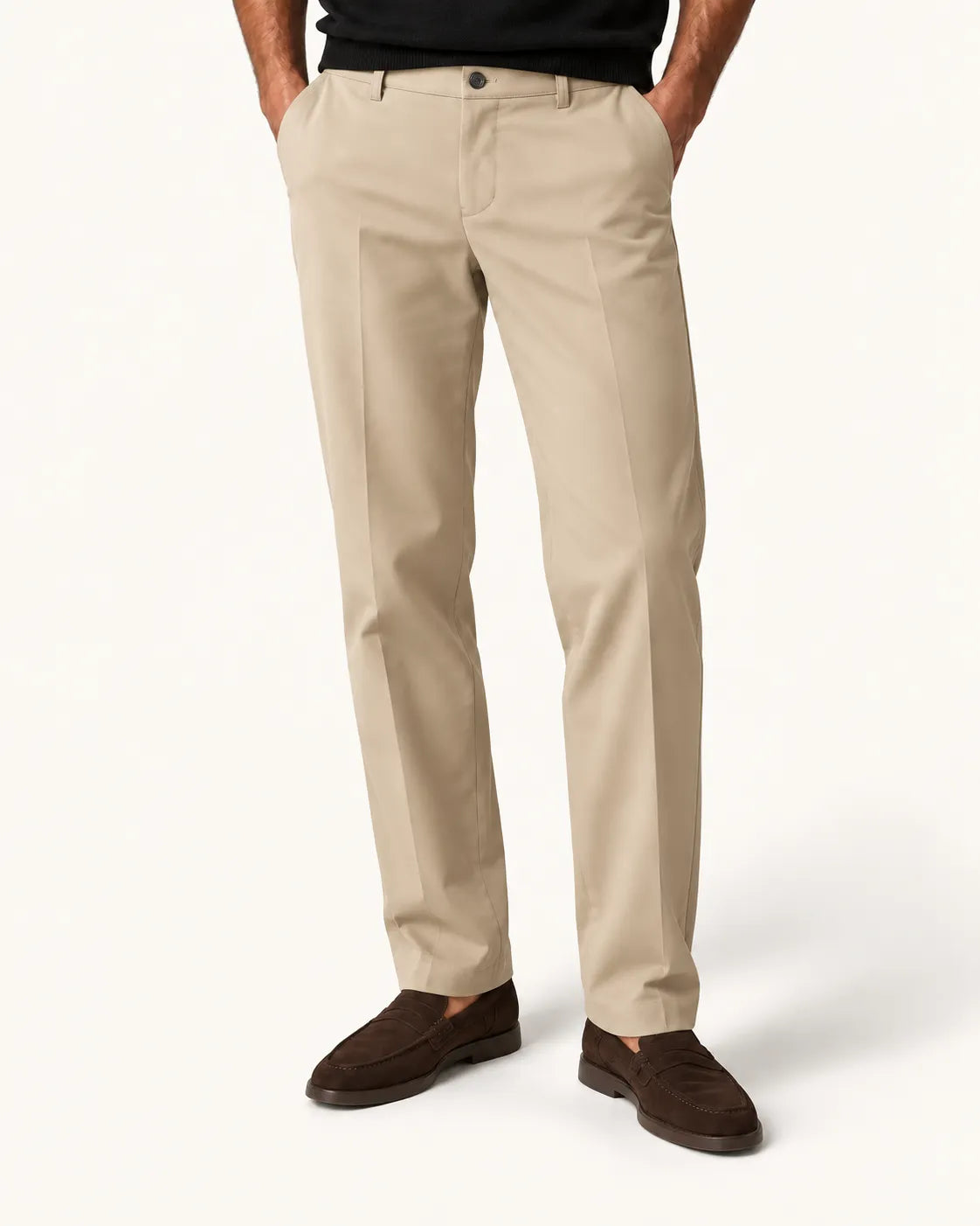 Beige | Pantalón de vestir elástico de corte recto – vista delantera