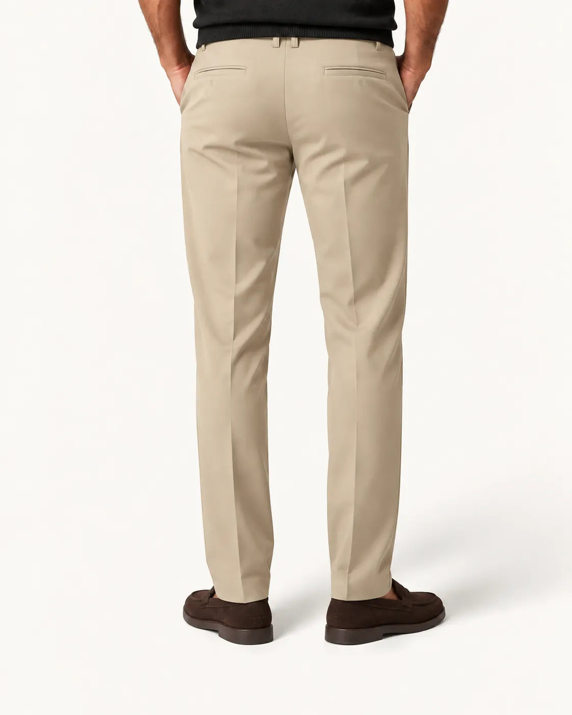 Beige | Pantalón de vestir elástico de corte recto – vista trasera