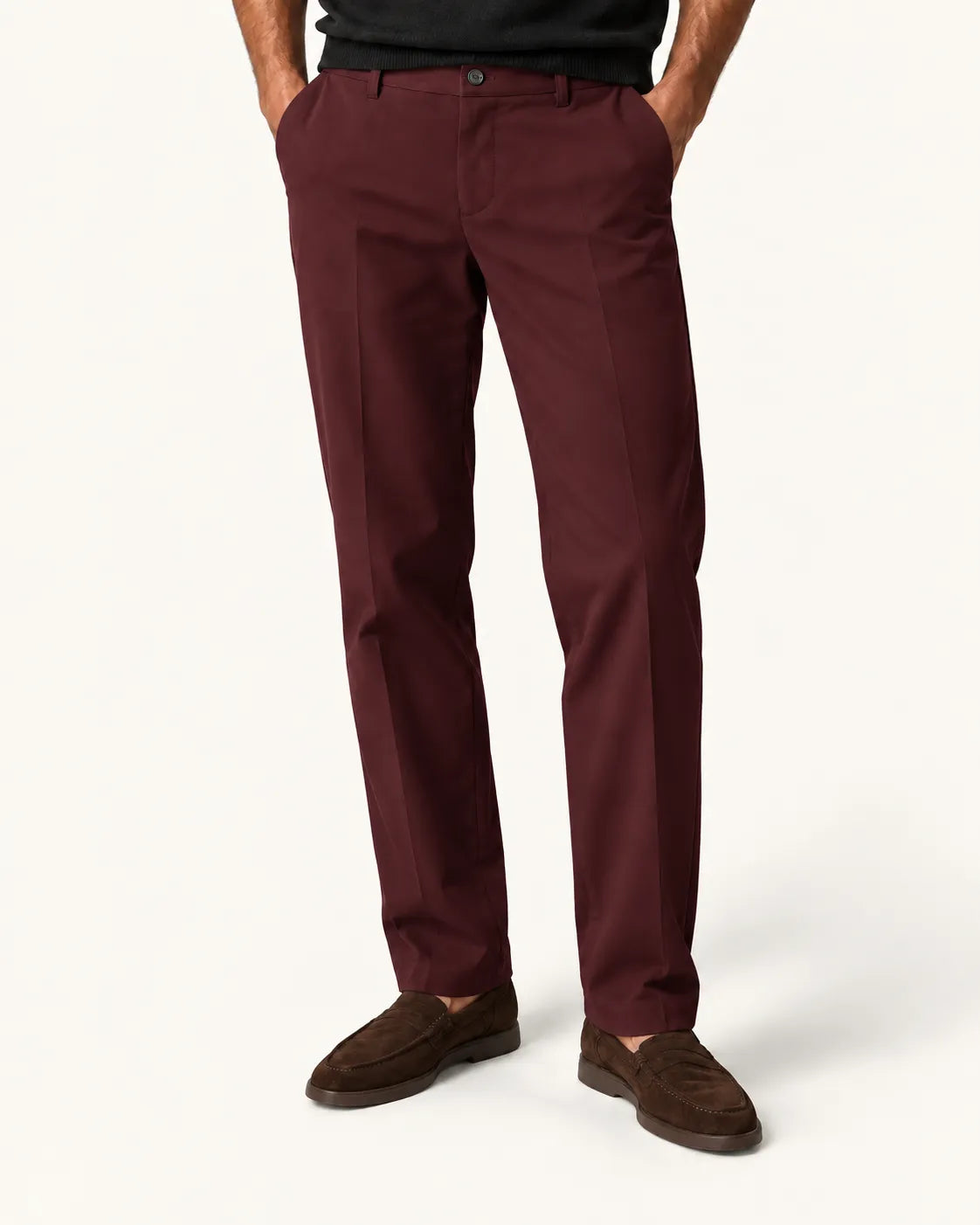 Burdeos | Pantalón de vestir elástico de corte recto – vista delantera