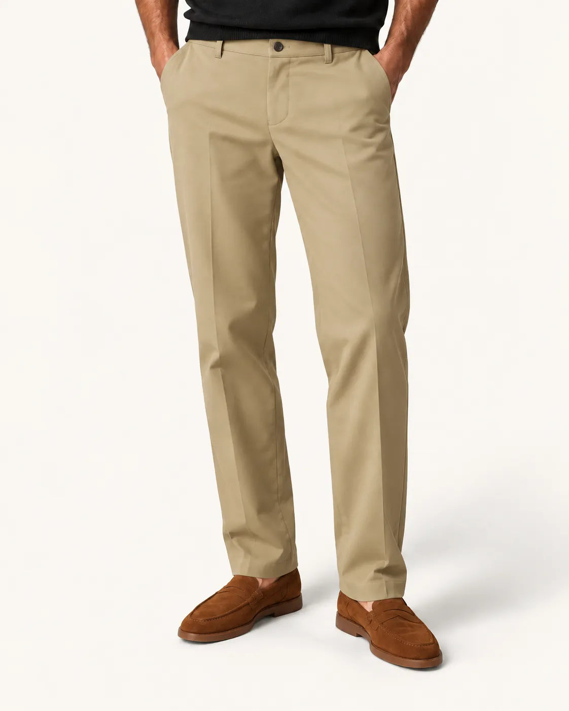 Caqui | Pantalón de vestir elástico de corte recto – vista delantera