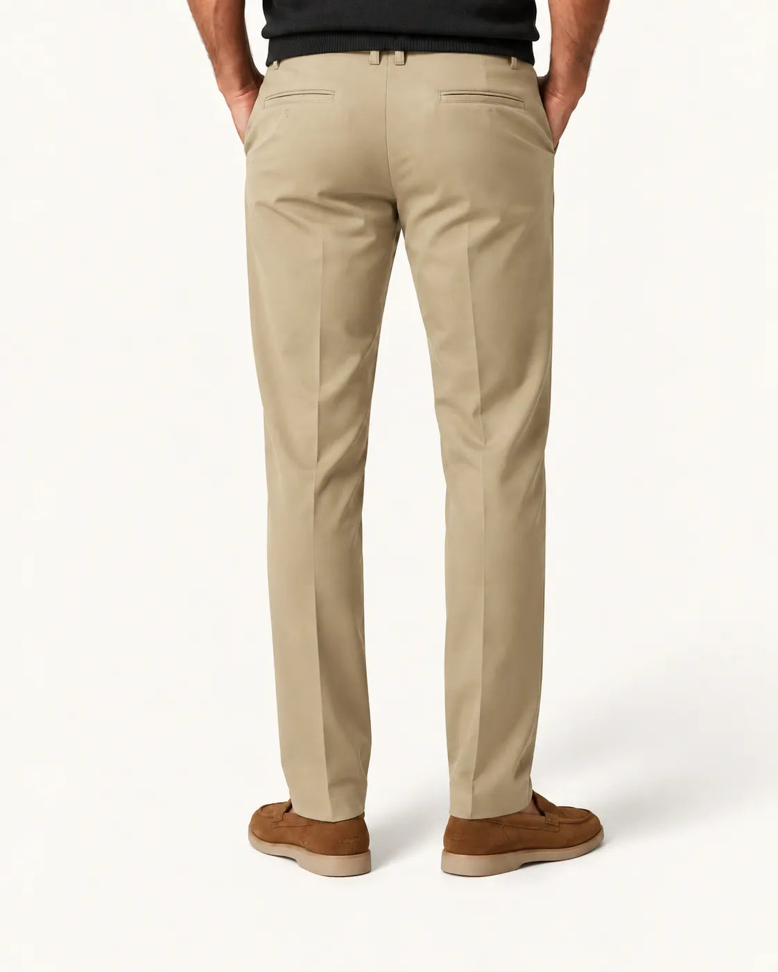 Caqui | Pantalón de vestir elástico de corte recto – vista trasera