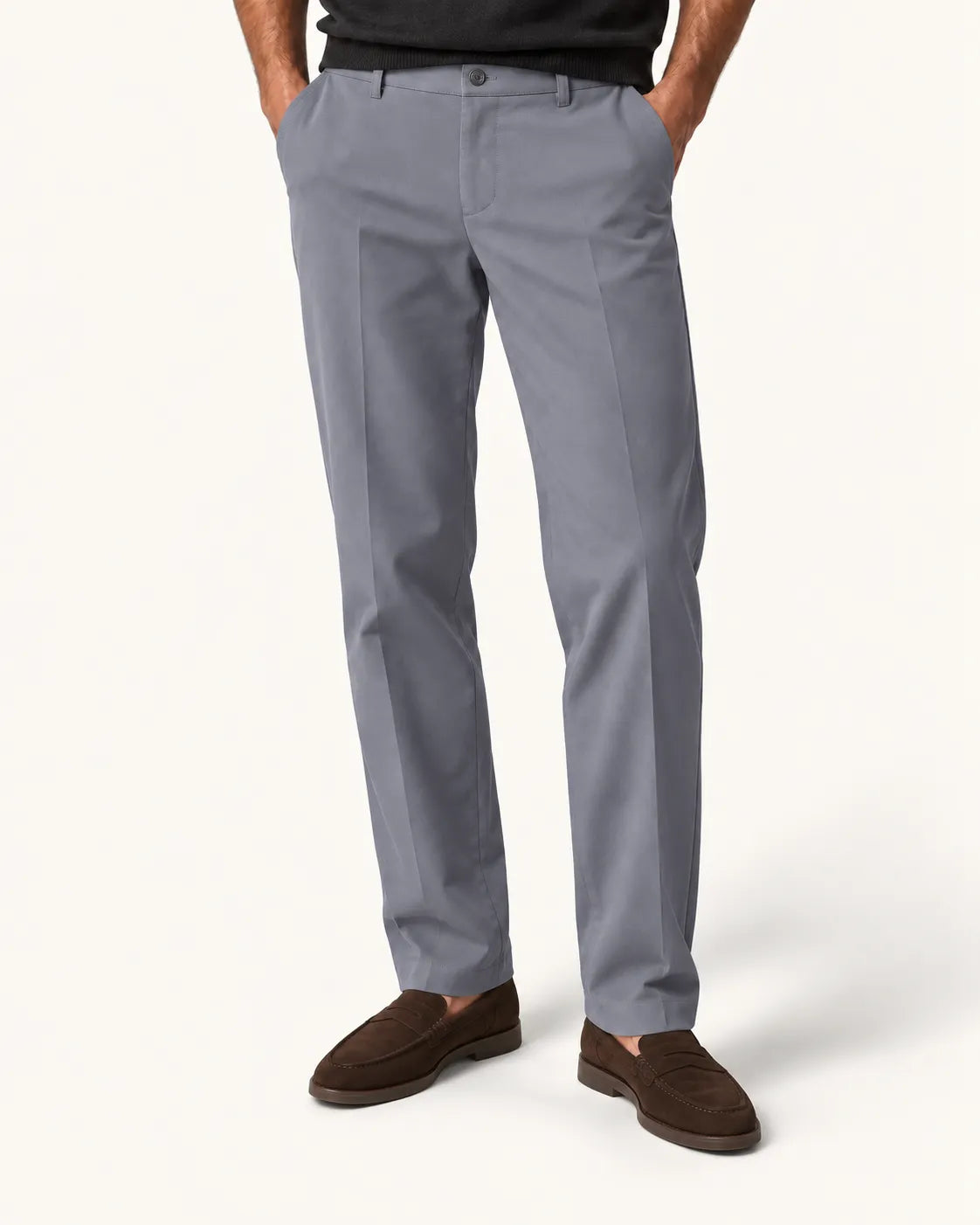 Gris | Pantalón de vestir elástico de corte recto – vista delantera