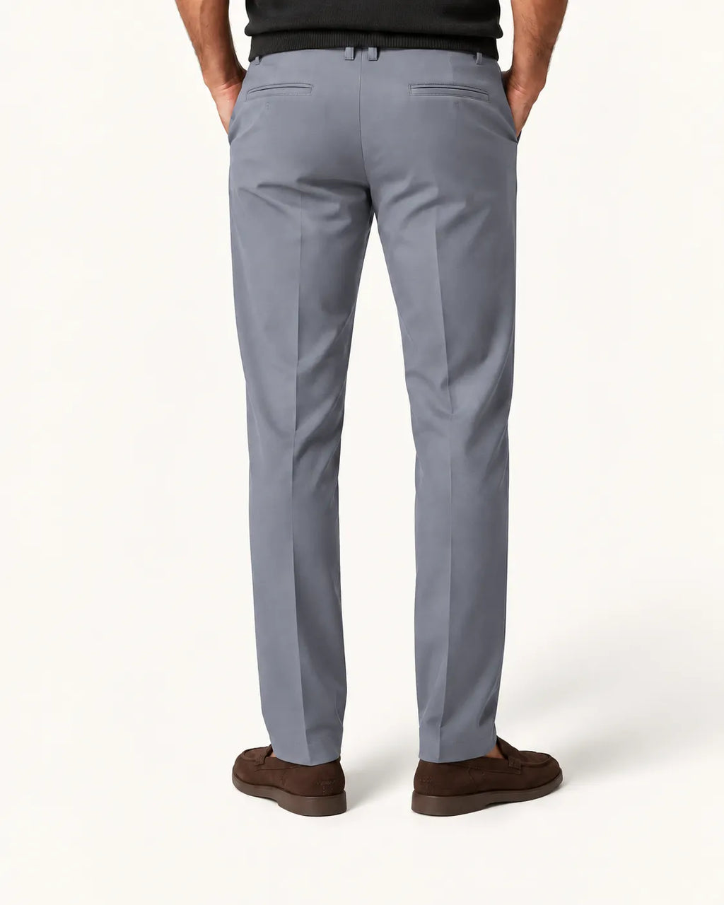 Gris | Pantalón de vestir elástico de corte recto – vista trasera