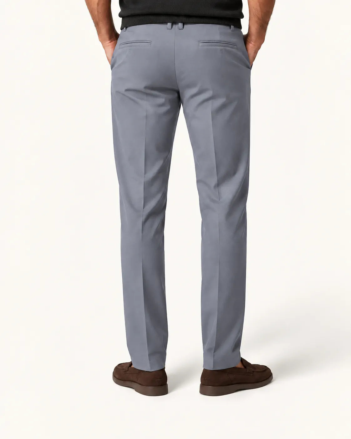 Gris | Pantalón de vestir elástico de corte recto – vista trasera