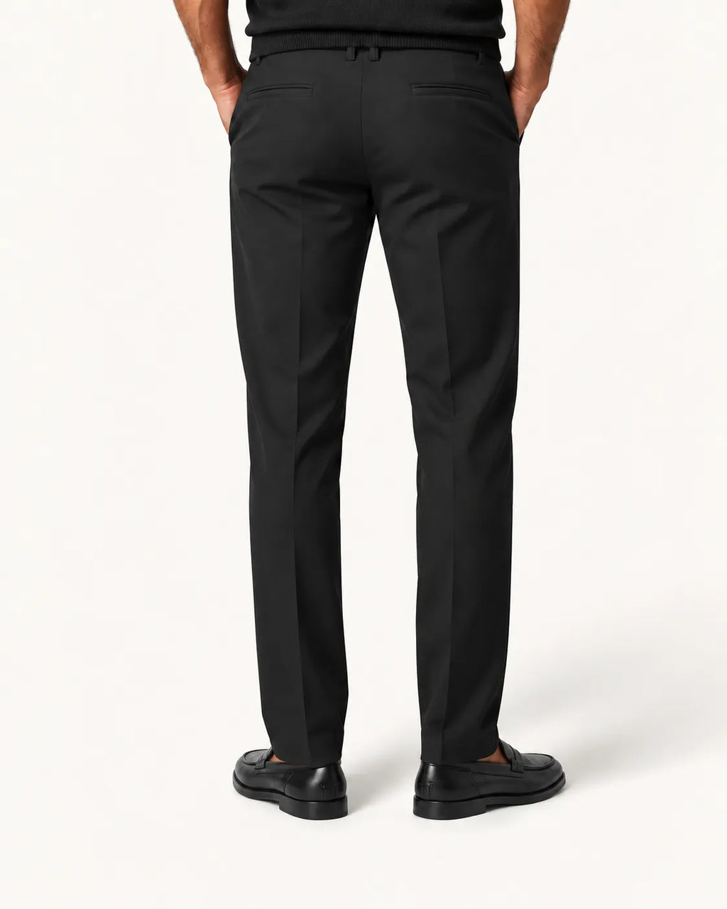 Negro | Pantalón de vestir elástico de corte recto – vista trasera