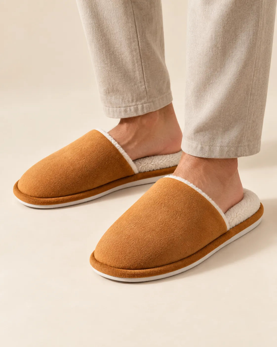 Caqui | Zapatillas de casa efecto ante – puestas